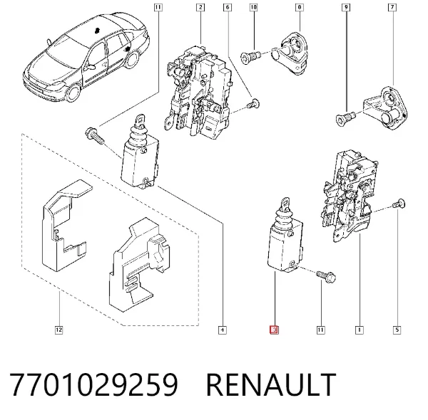 Motor acionador de abertura/fechamento da porta 7701029259 Renault (RVI)