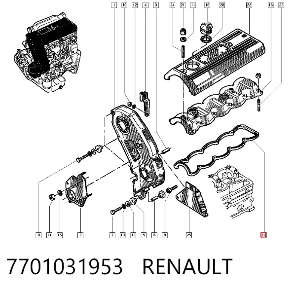 Vedante de tampa de válvulas de motor 7701031953 Renault (RVI)