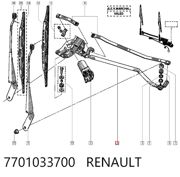Trapézio de limpador pára-brisas 7701033700 Renault (RVI)