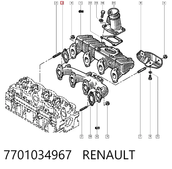 Vedante de tubo coletor de admissão 7701034967 Renault (RVI)