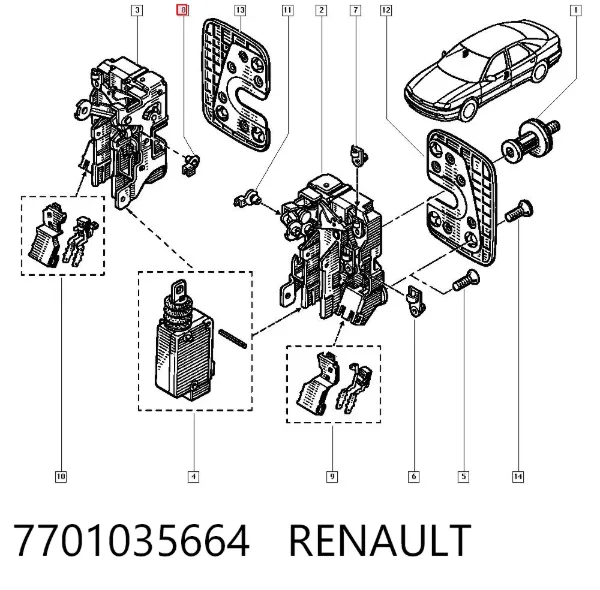 Gozno de garra (parte complementar) de fecho da porta dianteira 7701035664 Renault (RVI)