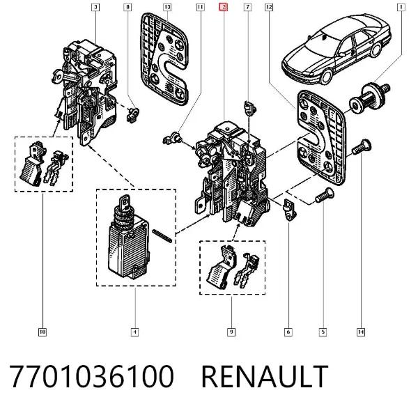 Fecho da porta dianteira esquerda 7701036100 Renault (RVI)