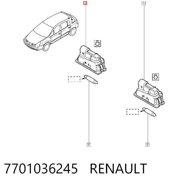 Lanterna da luz de fundo de matrícula traseira 7701036245 Renault (RVI)