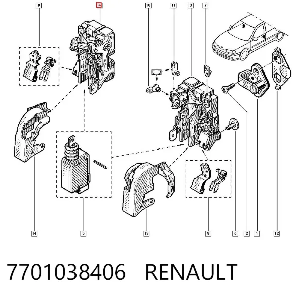 Fecho da porta dianteira direita 7701038406 Renault (RVI)