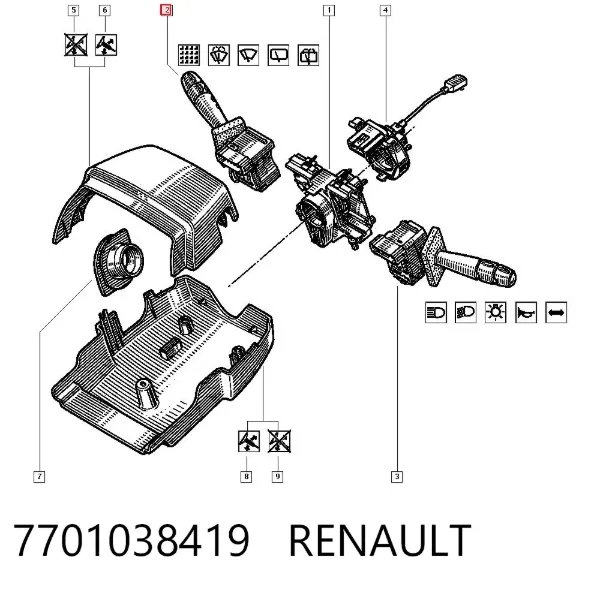 Comutador direito instalado na coluna da direção 7701038419 Renault (RVI)