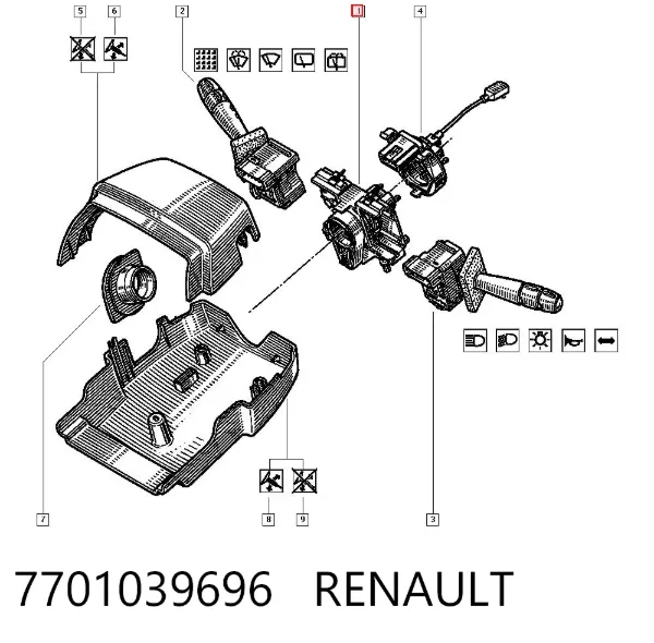 Comutador instalado na coluna da direção, parte central 7701039696 Renault (RVI)