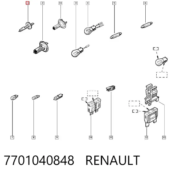 Lâmpada halógena, luzes máximas 7701040848 Renault (RVI)