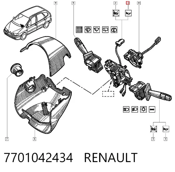 Comutador instalado na coluna da direção, parte central 7701042434 Renault (RVI)