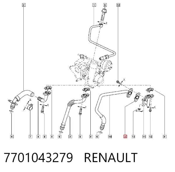 Vedante de mangueira de derivação de óleo de turbina 7701043279 Renault (RVI)