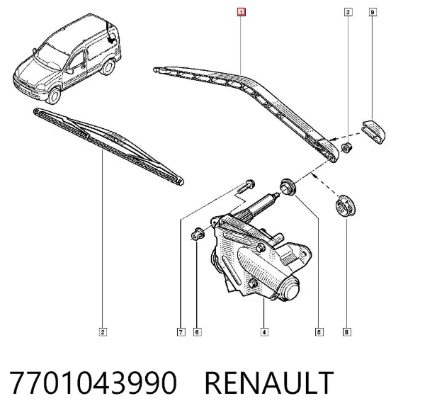 Braço de limpa-pára-brisas de vidro traseiro 7701043990 Renault (RVI)