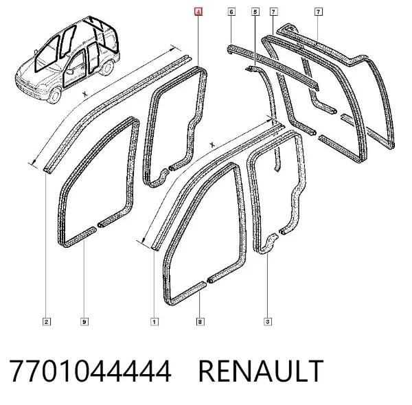 Vedação da porta lateral (deslizante) 7701044444 Renault (RVI)