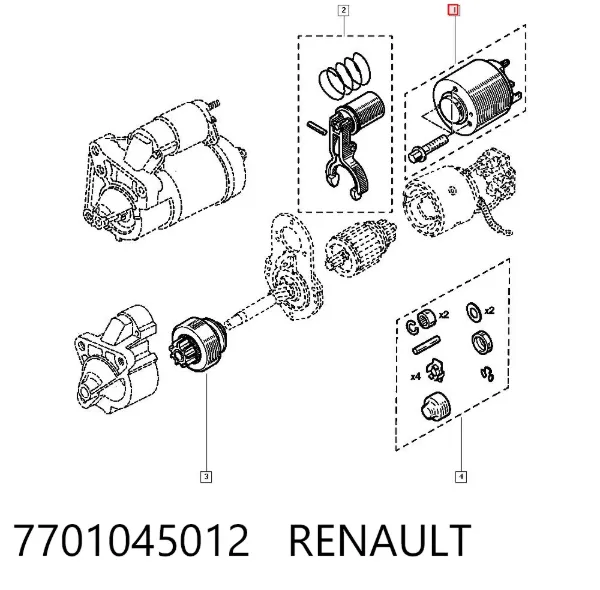 Relê retrator do motor de arranco 7701045012 Renault (RVI)