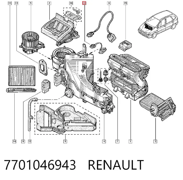 Resistor (resistência) de ventilador de forno (de aquecedor de salão) 7701046943 Renault (RVI)