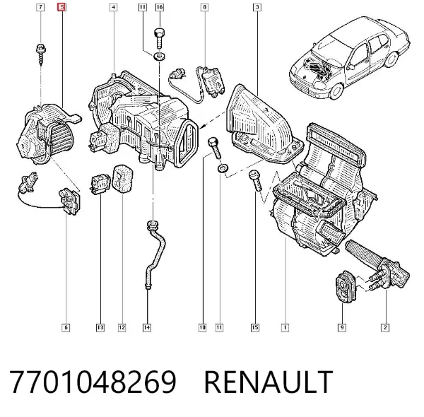 Motor de ventilador de forno (de aquecedor de salão) 7701048269 Renault (RVI)