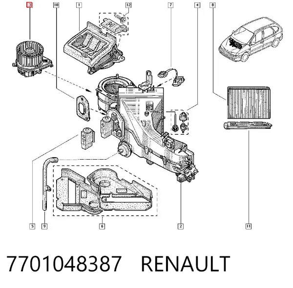 Motor de ventilador de forno (de aquecedor de salão) 7701048387 Renault (RVI)