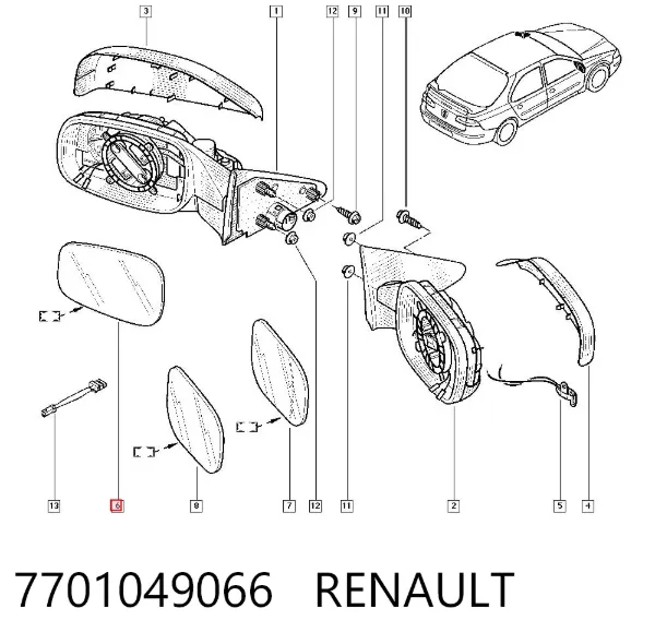 Elemento espelhado do espelho de retrovisão direito 7701049066 Renault (RVI)