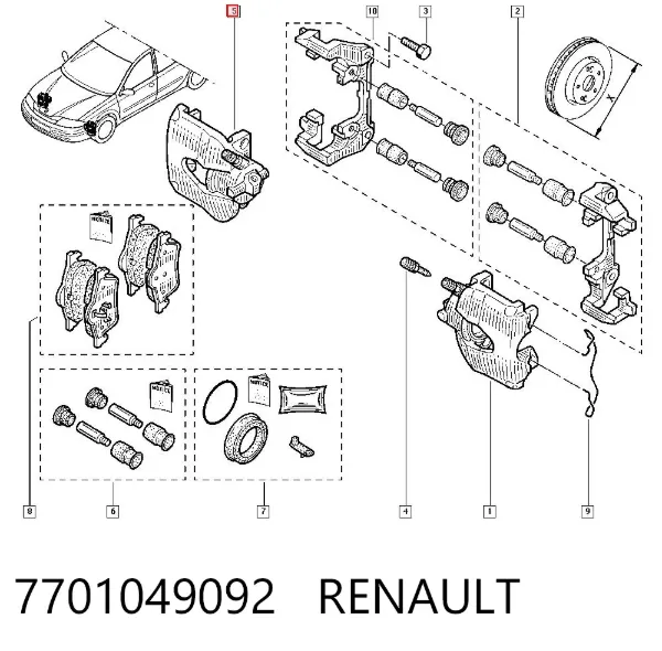Suporte do freio dianteiro direito 7701049092 Renault (RVI)