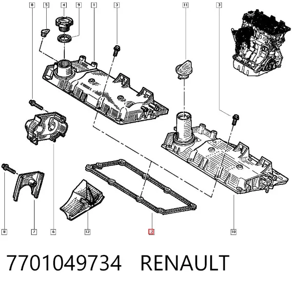 Vedante de tampa de válvulas de motor 7701049734 Renault (RVI)