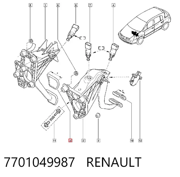 Placa sobreposta de pedal do freio de estacionamento 7701049987 Renault (RVI)