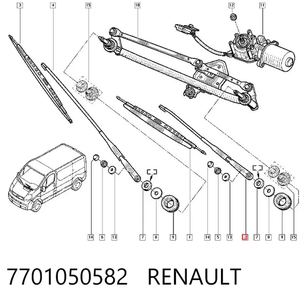 Braço de limpa-pára-brisas do pára-brisas 7701050582 Renault (RVI)