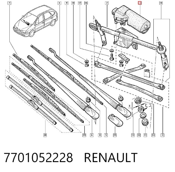 Motor de limpador pára-brisas do pára-brisas 7701052228 Renault (RVI)