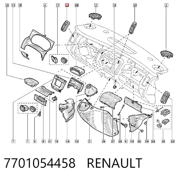 Grelha de ventilação de salão no "painel de instrumentos" 7701054458 Renault (RVI)
