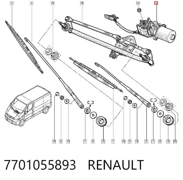 Motor de limpador pára-brisas do pára-brisas 7701055893 Renault (RVI)