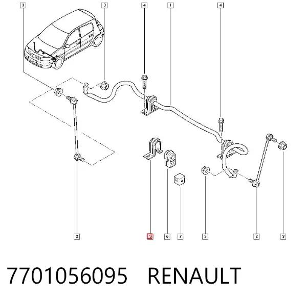 Braçadeira de fixação da bucha de estabilizador dianteiro 7701056095 Renault (RVI)