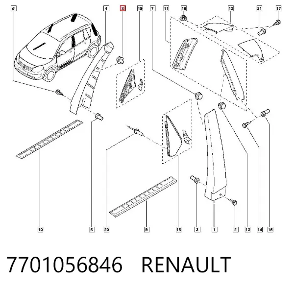 Braçadeira (cápsula) de fixação de moldura da porta 7701056846 Renault (RVI)