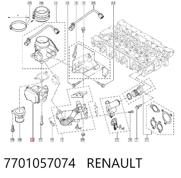Válvula de borboleta montada 7701057074 Renault (RVI)