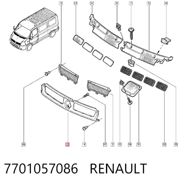 Grelha do radiador 7701057086 Renault (RVI)