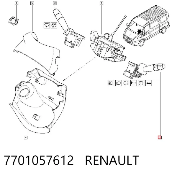 Comutador esquerdo instalado na coluna da direção 7701057612 Renault (RVI)