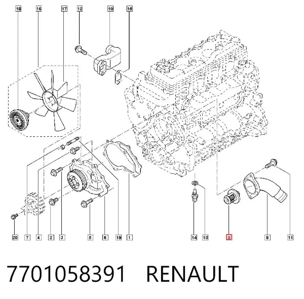 Termostato 7701058391 Renault (RVI)