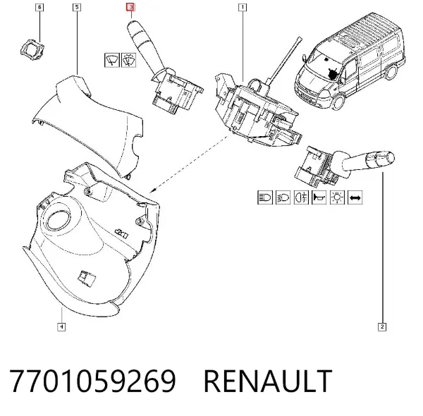 Comutador direito instalado na coluna da direção 7701059269 Renault (RVI)