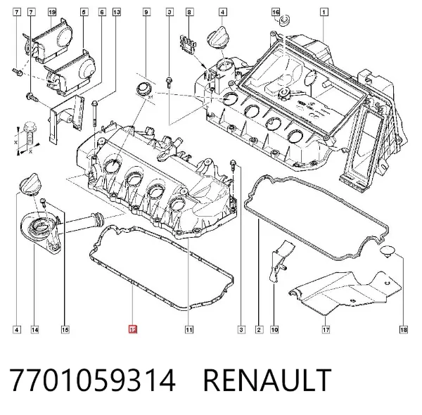 Vedante de tampa de válvulas de motor 7701059314 Renault (RVI)