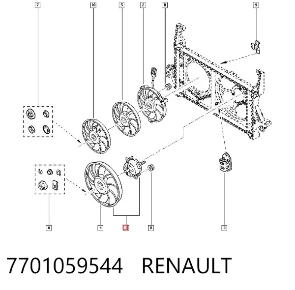 Ventilador elétrico de esfriamento montado (motor + roda de aletas) 7701059544 Renault (RVI)