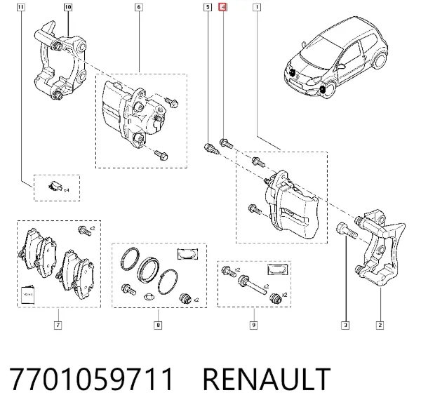 Parafuso do freio de suporte 7701059711 Renault (RVI)
