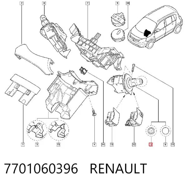 Comutador esquerdo instalado na coluna da direção 7701060396 Renault (RVI)