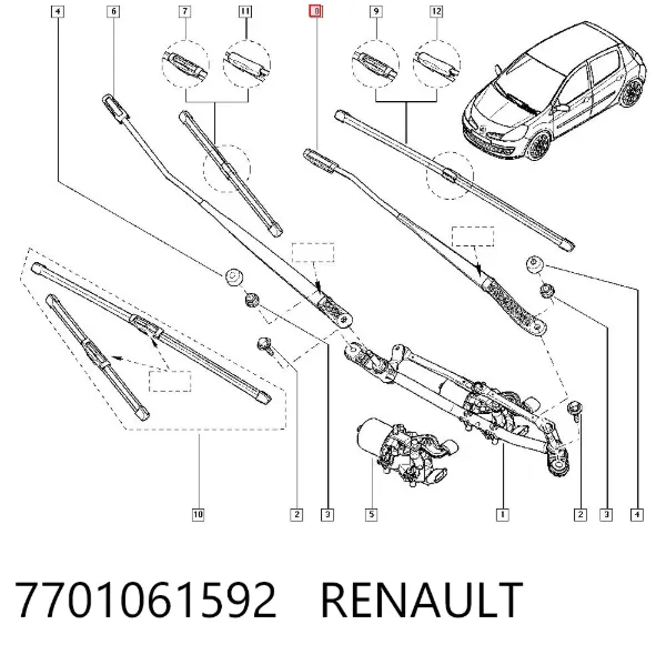 Braço de limpa-pára-brisas do pára-brisas 7701061592 Renault (RVI)