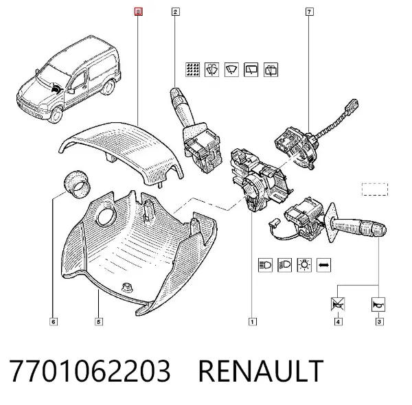 Comutador instalado na coluna da direção, parte central 7701062203 Renault (RVI)