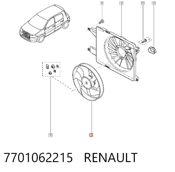 Ventilador elétrico de esfriamento montado (motor + roda de aletas) 7701062215 Renault (RVI)