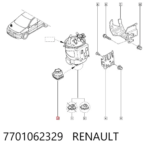 Sensor do nível da água de filtro de combustível 7701062329 Renault (RVI)