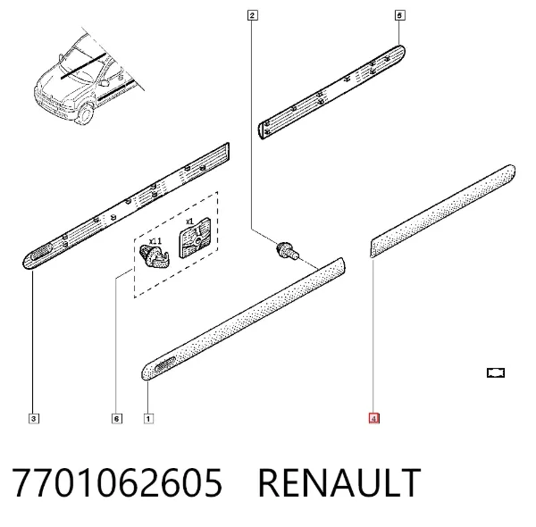 Moldura da porta traseira esquerda 7701062605 Renault (RVI)