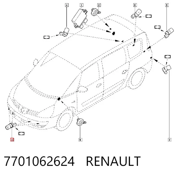 Sensor traseiro de sinalização de estacionamento (sensor de estacionamento) 7701062624 Renault (RVI)