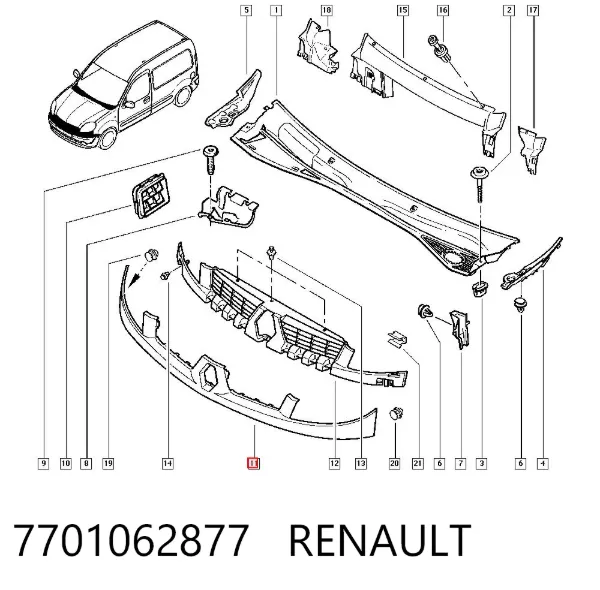 Grelha do radiador 7701062877 Renault (RVI)