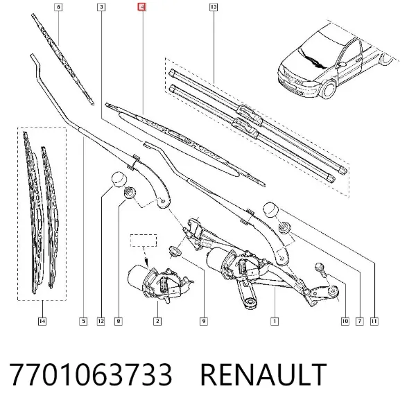 Limpa-pára-brisas do pára-brisas, kit de 2 un. 7701063733 Renault (RVI)