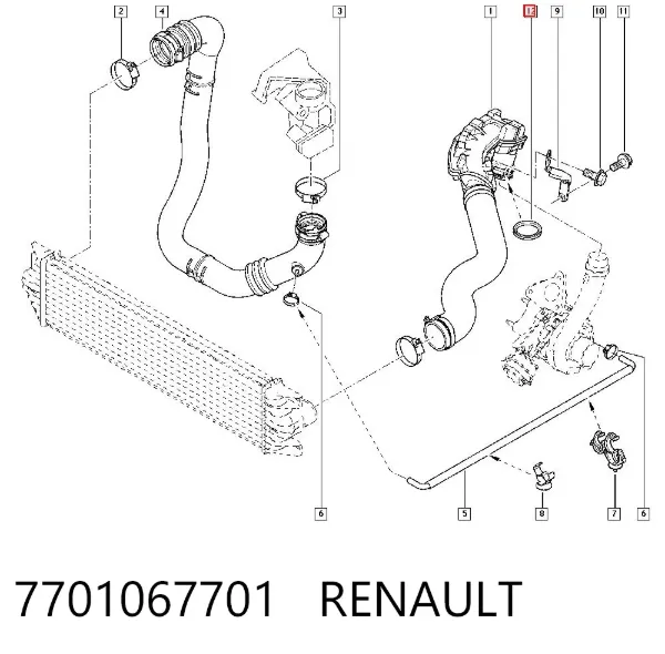 Anel de vedação (vedante) de cano derivado de intercooler 7701067701 Renault (RVI)