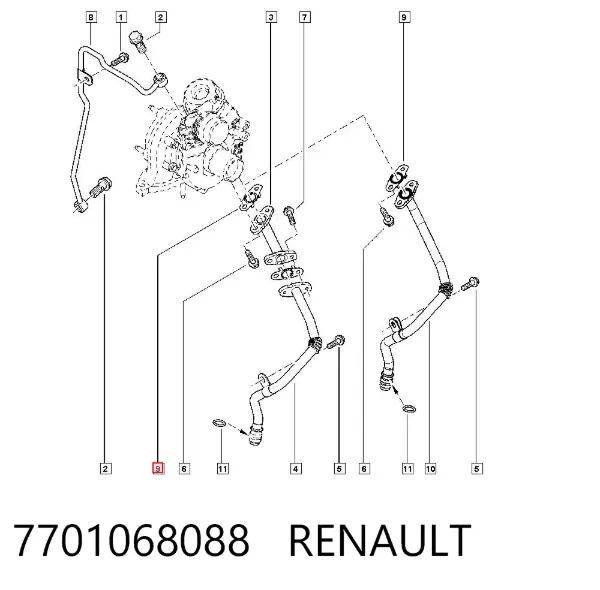 Vedante de mangueira de derivação de óleo de turbina 7701068088 Renault (RVI)