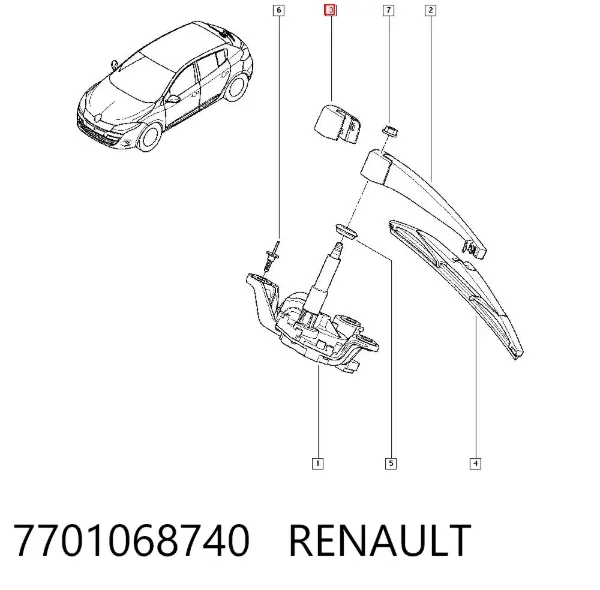 Tampão da porca de fixação do braço de limpador de pára-brisa traseiro 7701068740 Renault (RVI)