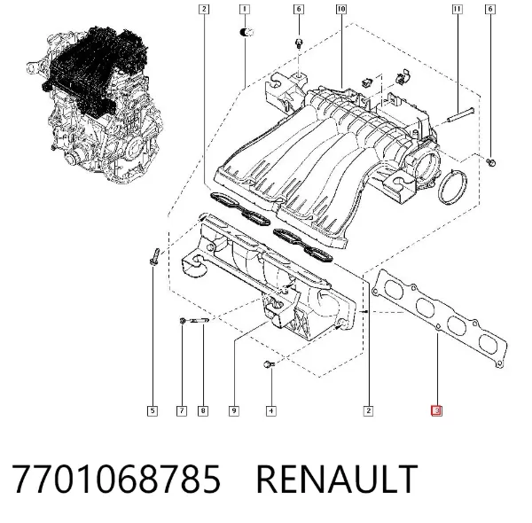 Vedante inferior de tubo coletor de admissão 7701068785 Renault (RVI)